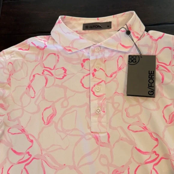 G/FORE Men's Medium BLUSH Watercolour Floral Tech Pique Golf Polo MSRP $120 - Picture 2 of 7